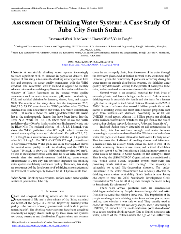 (PDF) Assessment Of Drinking Water System: A Case Study Of Juba City ...