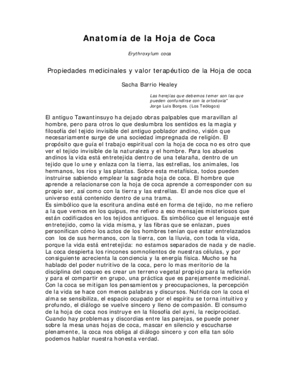 (PDF) Propiedades medicinales y valor terapéutico de la Hoja de coca