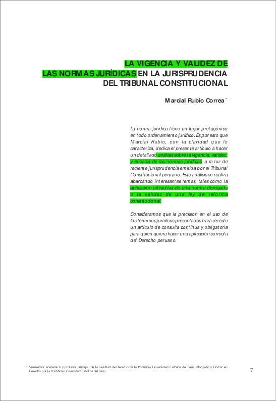 (PDF) LA VIGENCIA Y VALIDEZ DE LAS NORMAS JURÍDICAS EN LA