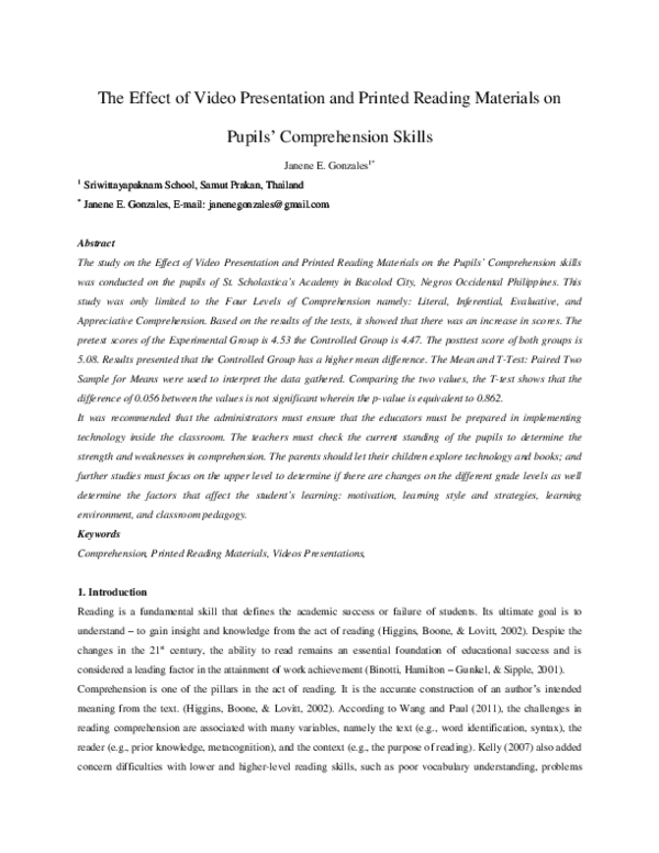 (PDF) The Effect of Video Presentation and Reading Materials on Pupils ...