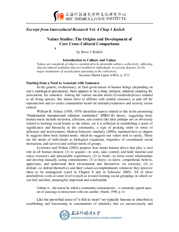 (PDF) Values Studies: The Origins and Development of Core Cross ...