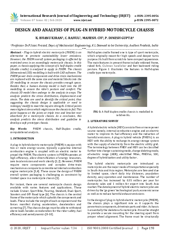 (PDF) DESIGN AND ANALYSIS OF PLUGIN HYBRID MOTORCYCLE CHASSIS Mahesh