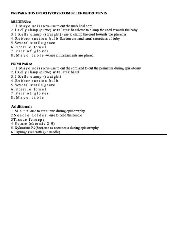 (DOC) PREPARATION OF DELIVERY ROOM SET OF INSTRUMENTS