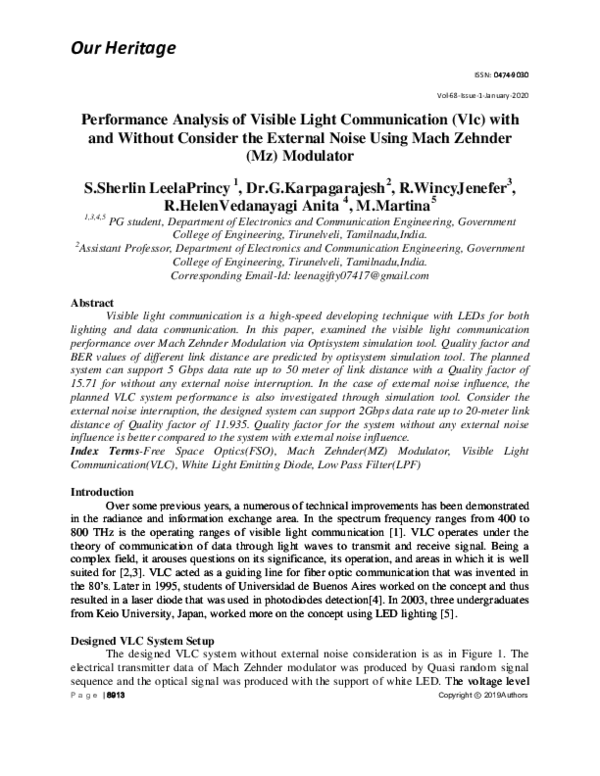 (PDF) Performance Analysis of Visible Light Communication (Vlc) with ...