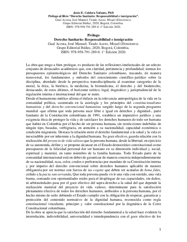 Prólogo al libro Derecho Sanitario: Responsabilidad e inmigración