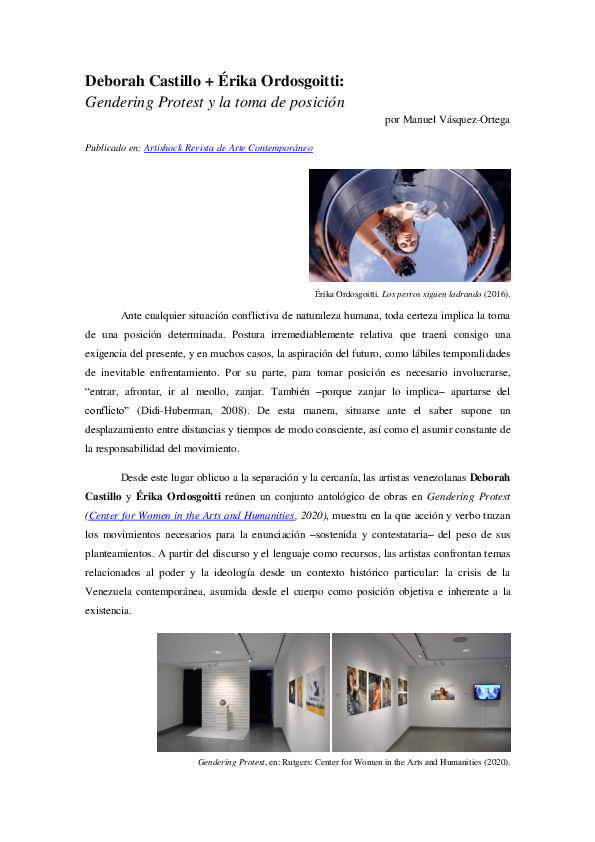 (PDF) Deborah Castillo + Érika Ordosgoitti: Gendering Protest y la toma ...