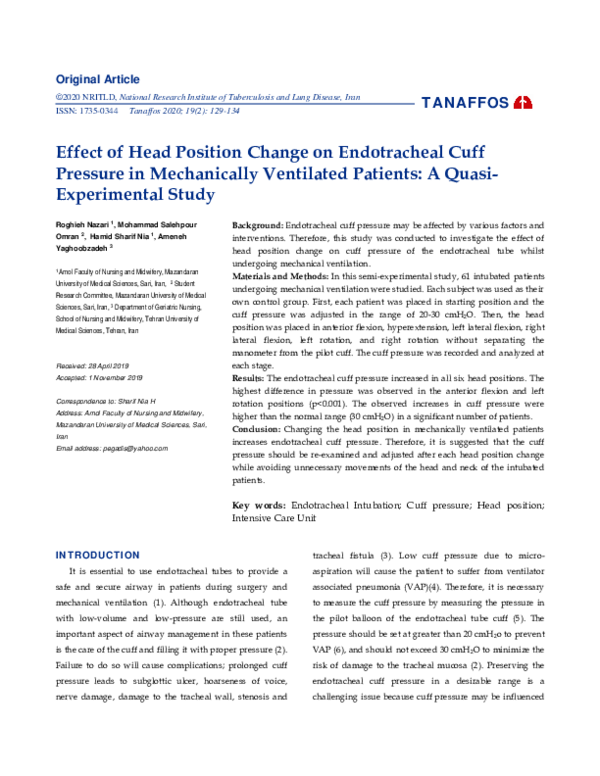 (PDF) Effect of Head Position Change on Endotracheal Cuff Pressure in ...