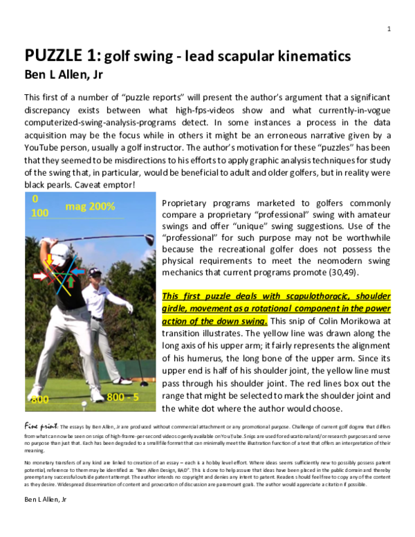 (PDF) PUZZLE 1 golf swing lead scapular kinematics Ben Allen Jr