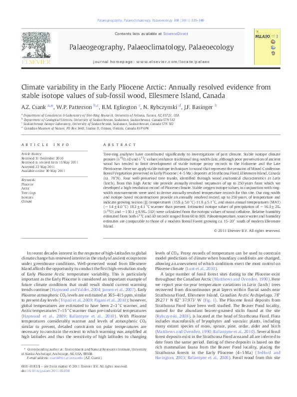 (PDF) Climate variability in the Early Pliocene Arctic: Annually ...