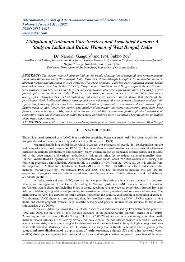 (PDF) Utilization of Antenatal Care Services and Associated Factors: A ...