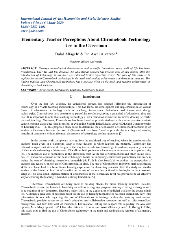 (PDF) Elementary Teacher Perceptions About Chromebook Technology Use in ...