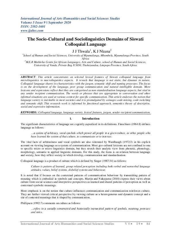 (PDF) The Socio-Cultural and Sociolinguistics Domains of Siswati ...