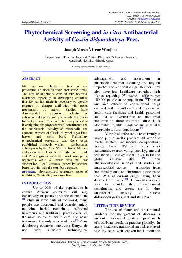 (PDF) Phytochemical Screening and in vitro Antibacterial Activity of ...