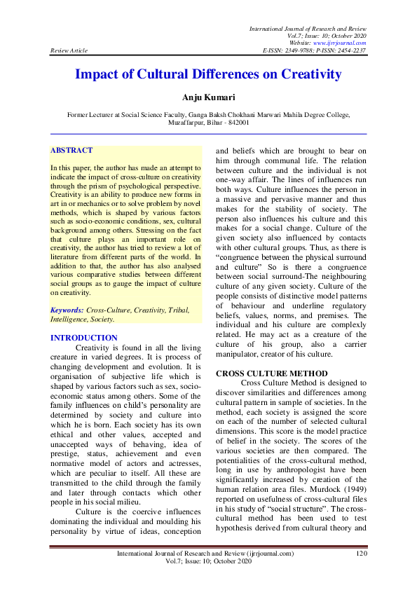 (PDF) Impact of Cultural Differences on Creativity