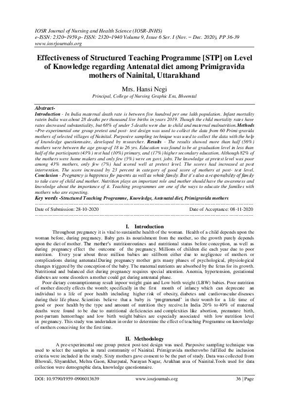 (PDF) Effectiveness of Structured Teaching Programme [STP] on Level of ...
