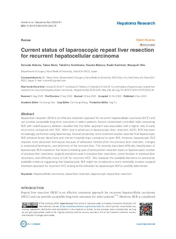 (PDF) Current status of laparoscopic repeat liver resection for ...