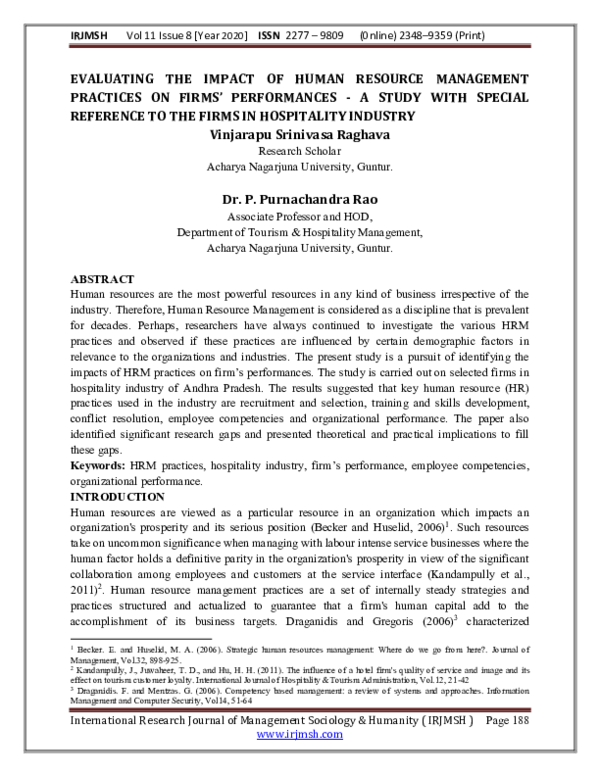 (PDF) EVALUATING THE IMPACT OF HUMAN RESOURCE MANAGEMENT PRACTICES ON ...