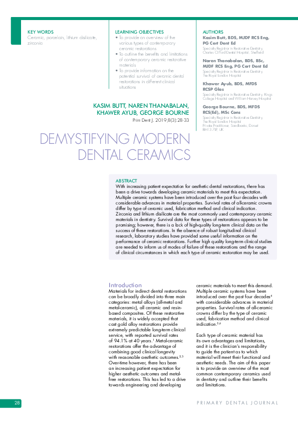 (PDF) Demystifying modern dental ceramics Yuri Echevarria Academia.edu