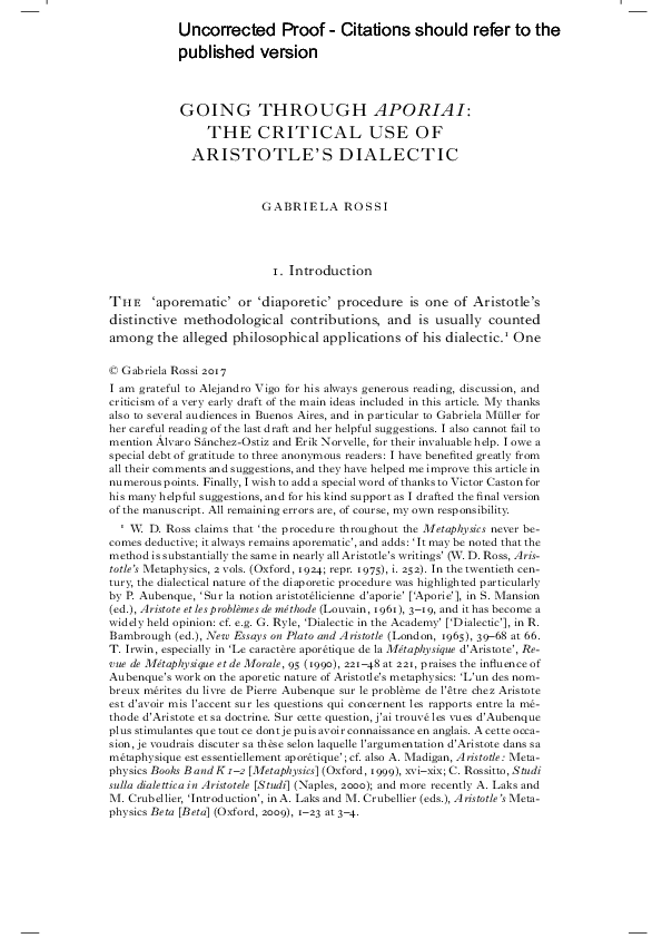 (PDF) Going through Aporiai: The Critical Use of Aristotle's Dialectic