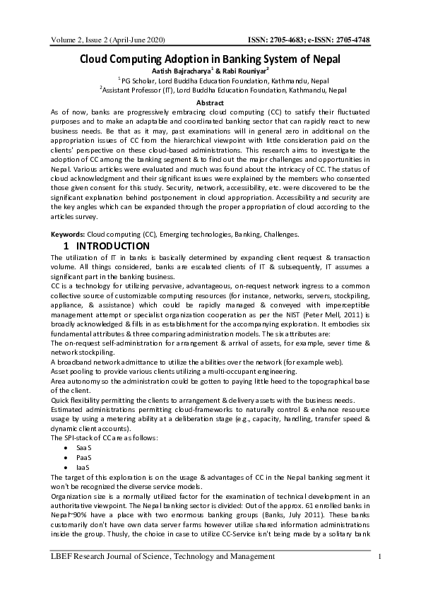 (PDF) Cloud Computing Adoption in Banking System of Nepal