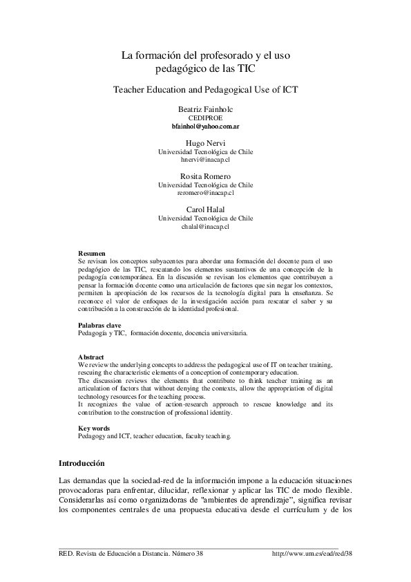 (PDF) La formación del profesorado y el uso pedagógico de las TIC ...