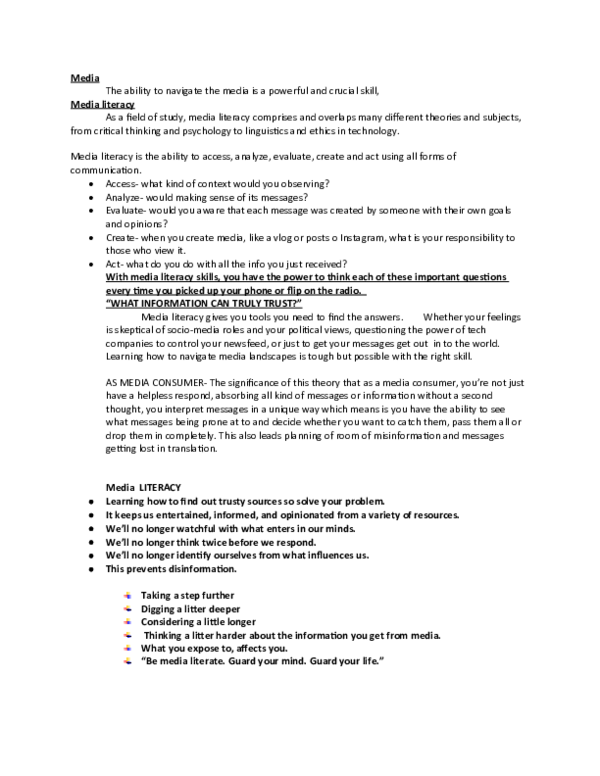 (DOC) Media DIGITALliteracy Notes