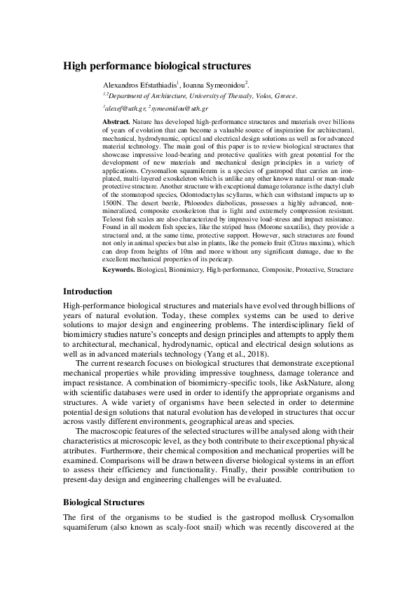 (PDF) High performance biological structures