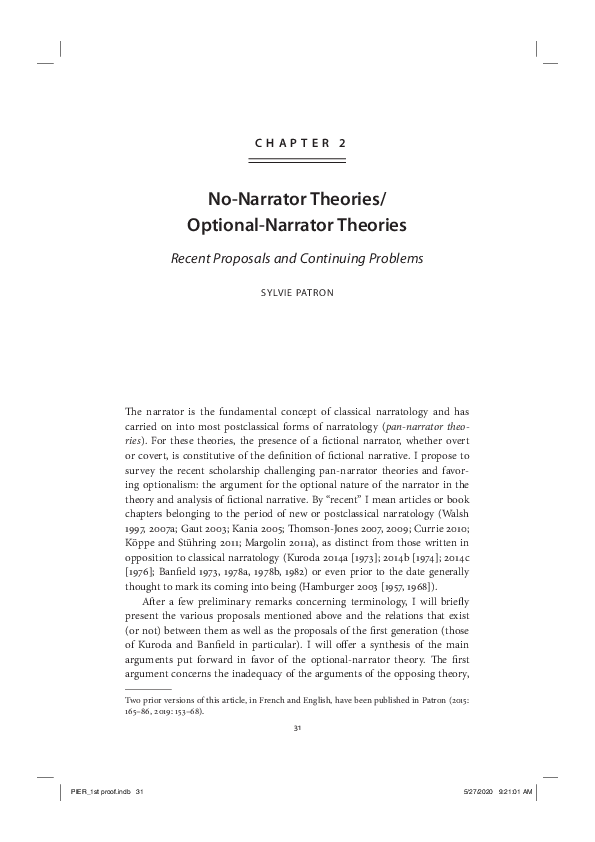 (PDF) No-Narrator Theories/ Optional-Narrator Theories Recent Proposals ...