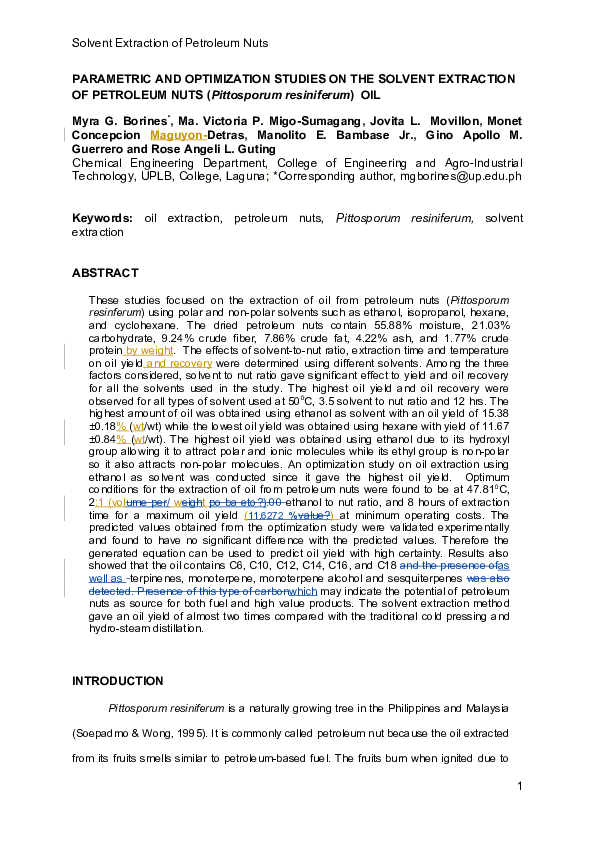 (DOC) PARAMETRIC AND OPTIMIZATION STUDIES ON THE SOLVENT EXTRACTION OF