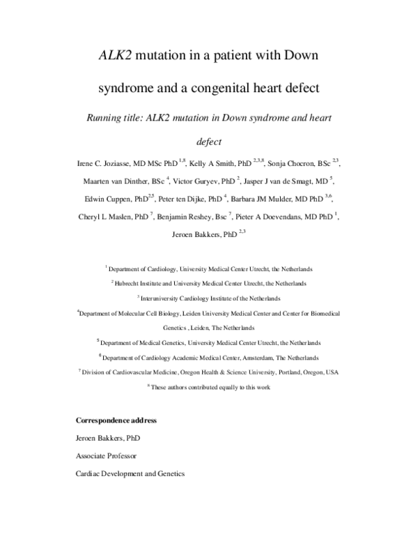 (PDF) ALK2 mutation in a patient with Down's syndrome and a congenital