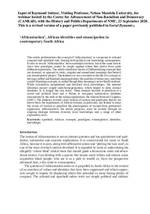 (PDF) Africanisation NMUwebinar