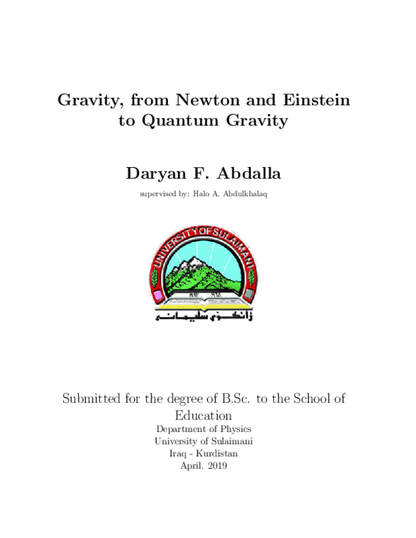 (PDF) Gravity, from Newton and Einstein to Quantum Gravity