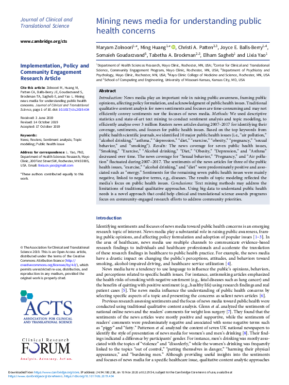 (PDF) Mining news media for understanding public health concerns