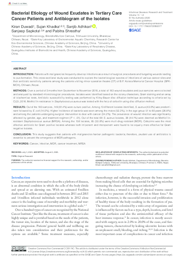 (PDF) Bacterial Etiology of Wound Exudates in Tertiary Care Cancer ...