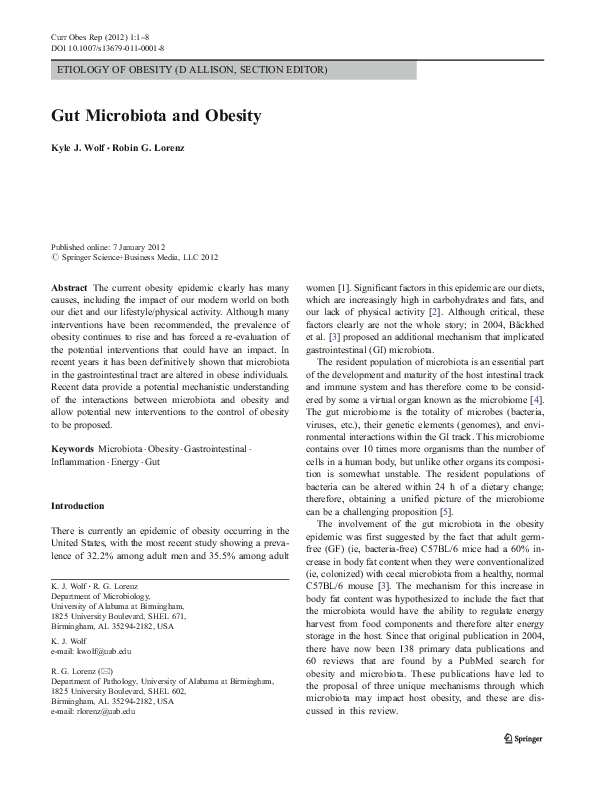 (PDF) Gut Microbiota and Obesity