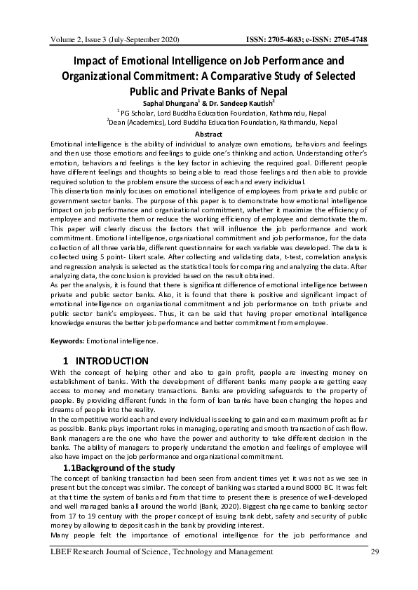 (PDF) Impact of Emotional Intelligence on Job Performance and ...