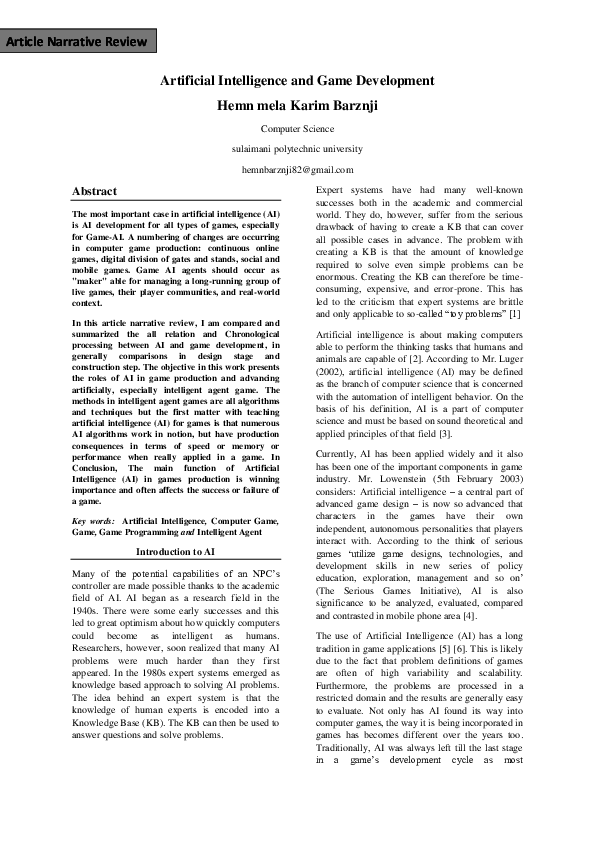  PDF Artificial Intelligence And Game Development Hemn Mela Karim