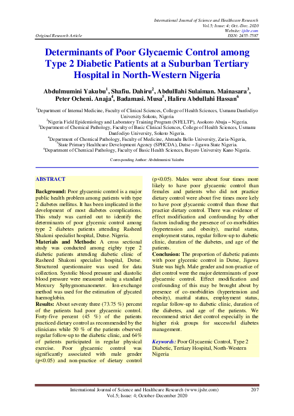 (PDF) Determinants of Poor Glycaemic Control among Type 2 Diabetic ...