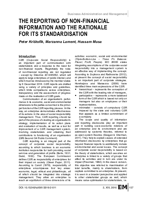 (PDF) The reporting of non-financial information and the rationale for ...