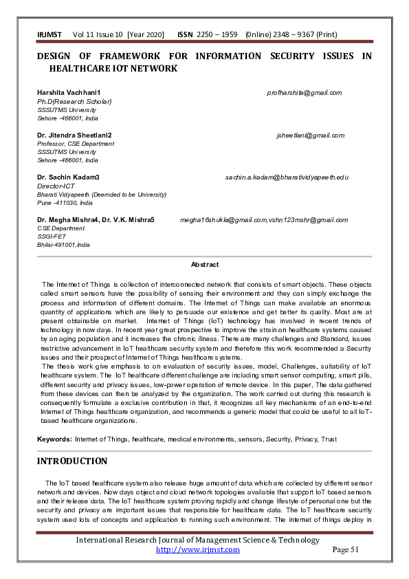 (PDF) DESIGN OF FRAMEWORK FOR INFORMATION SECURITY ISSUES IN HEALTHCARE ...