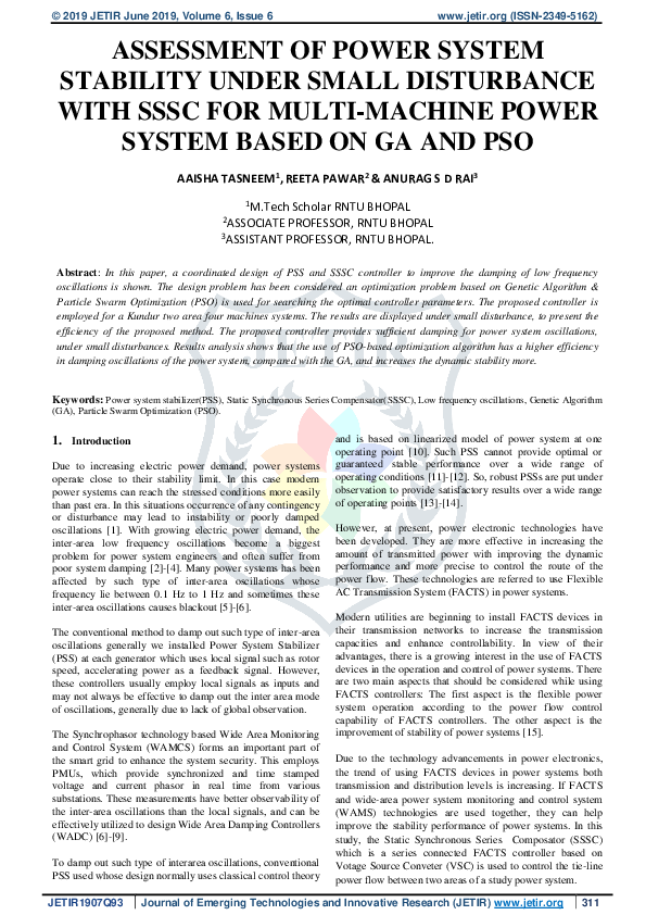 (PDF) ASSESSMENT OF POWER SYSTEM STABILITY UNDER SMALL DISTURBANCE WITH ...