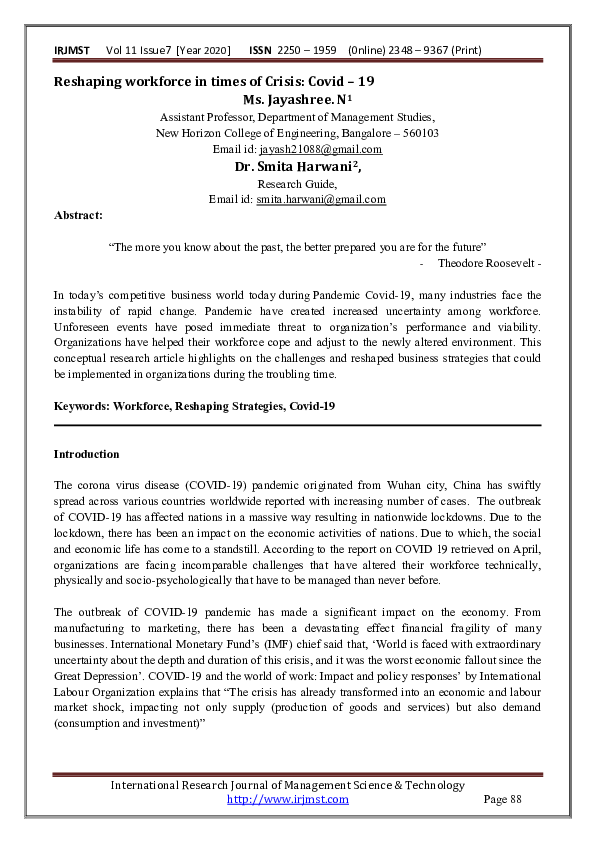 (PDF) Reshaping workforce in times of Crisis: Covid – 19
