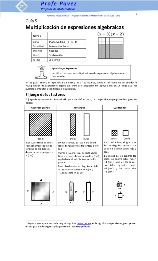 (PDF) Multiplicación de expresiones algebraicas