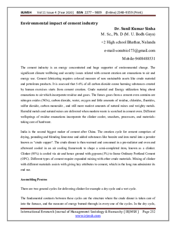 (PDF) Environmental impact of cement industry