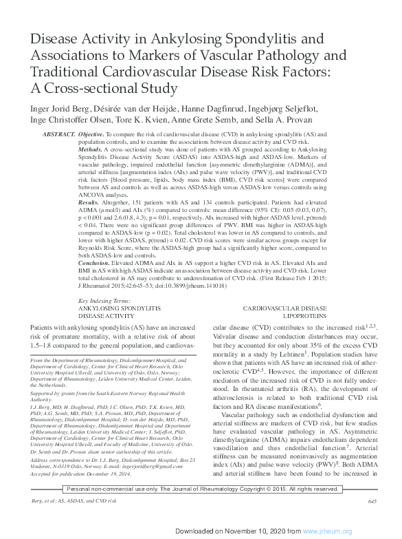 (PDF) Disease Activity in Ankylosing Spondylitis and Associations to ...