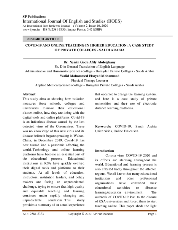 (PDF) COVID-19 AND ONLINE TEACHING IN HIGHER EDUCATION: A CASE STUDY OF ...