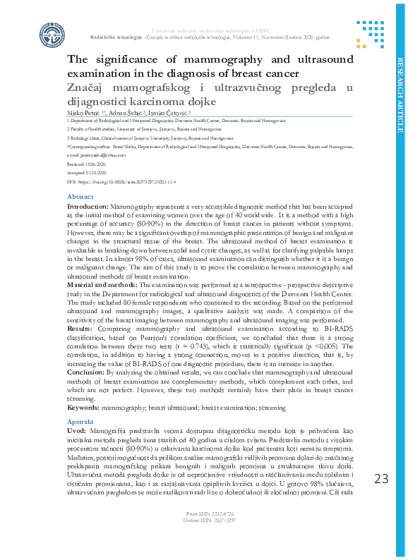 (PDF) The significance of mammography and ultrasound examination in the ...