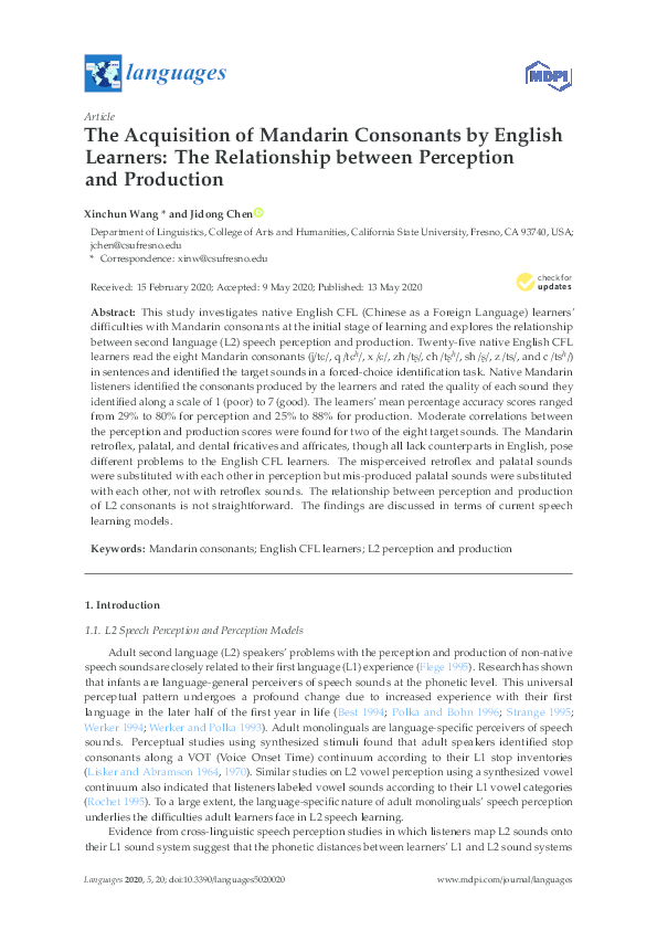 (PDF) The Acquisition of Mandarin Consonants by English Learners: The ...