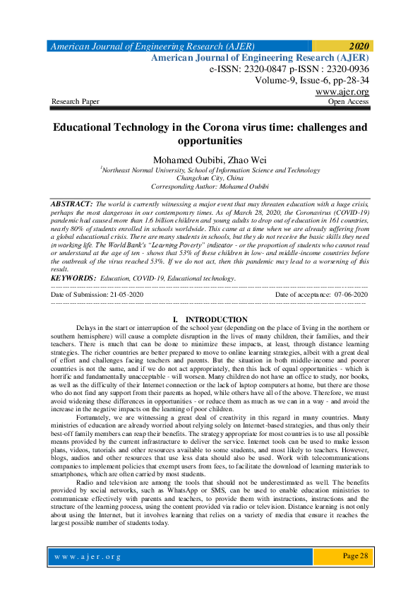 (PDF) . Educational Technology in the Corona virus time challenges and ...