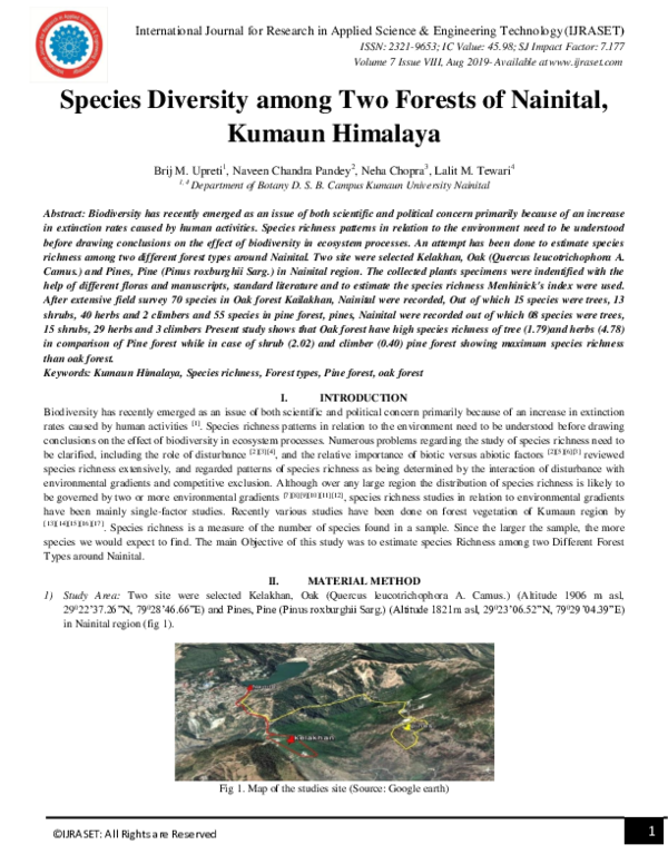 (PDF) Species Diversity among Two Forests of Nainital, Kumaun Himalaya